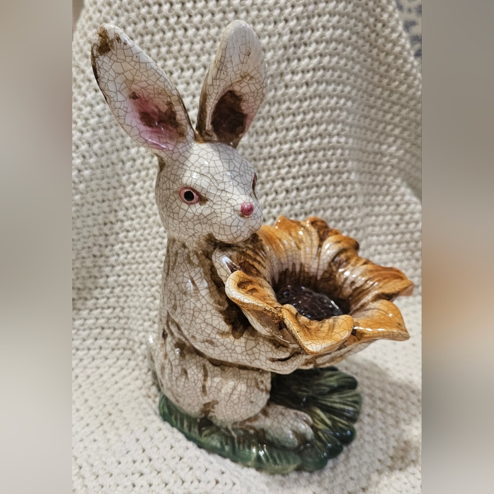 Whimsical Ceramic Rabbit with Sunflower